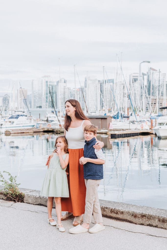 Candid family vacation photo along the Stanley Park Seawall